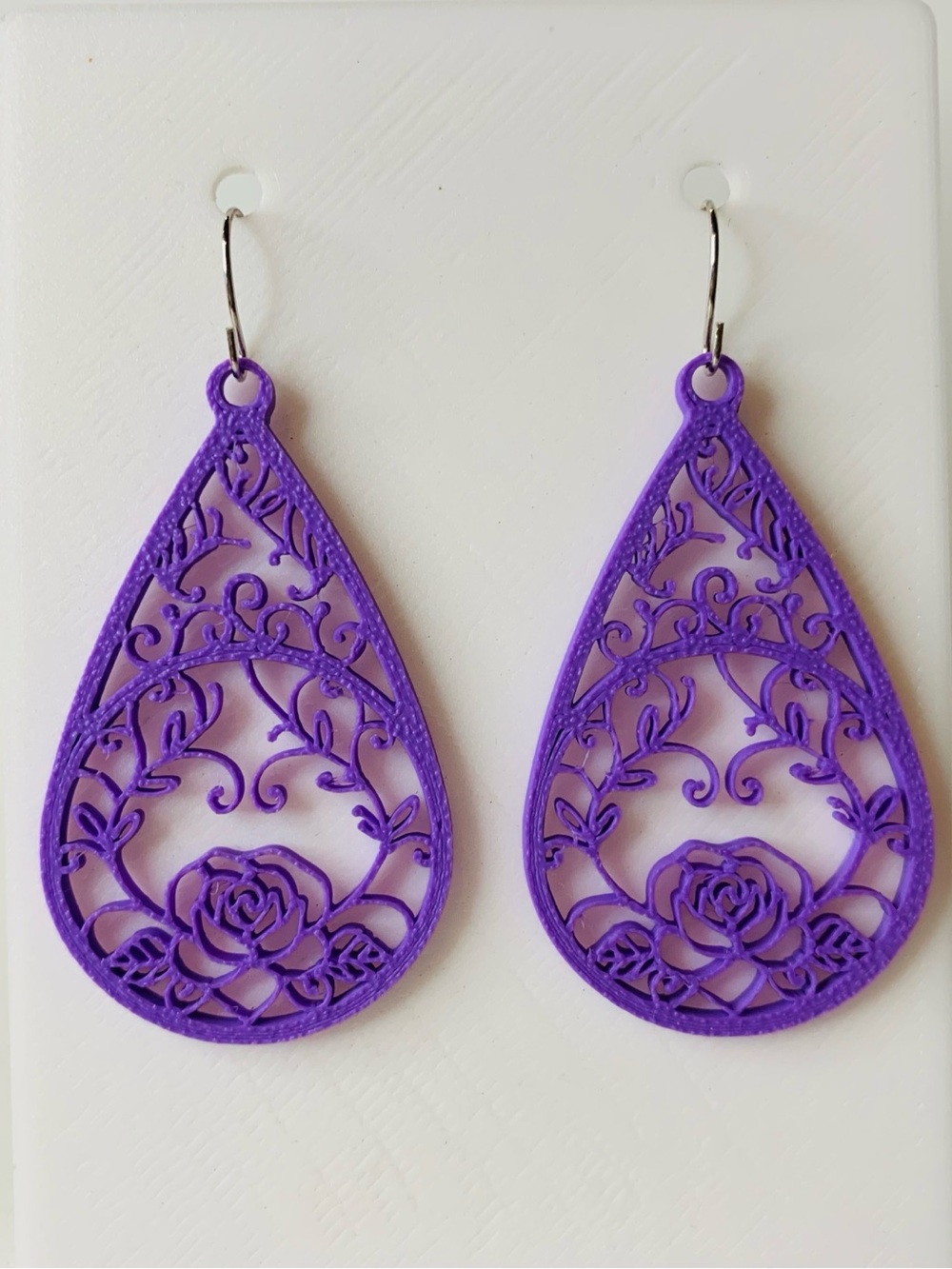 Purple Floral Filigree Teardrop Earrings